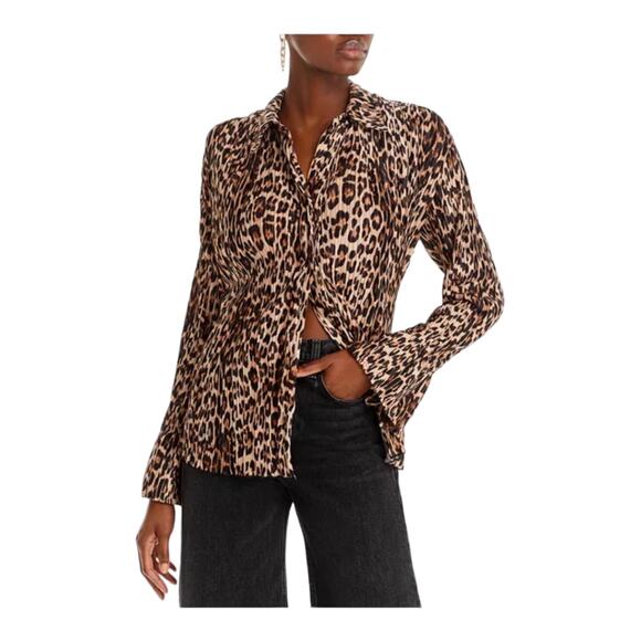 Good American top Pleated cheetah print shirt size 1/2 (S M) - Picture 1 of 10